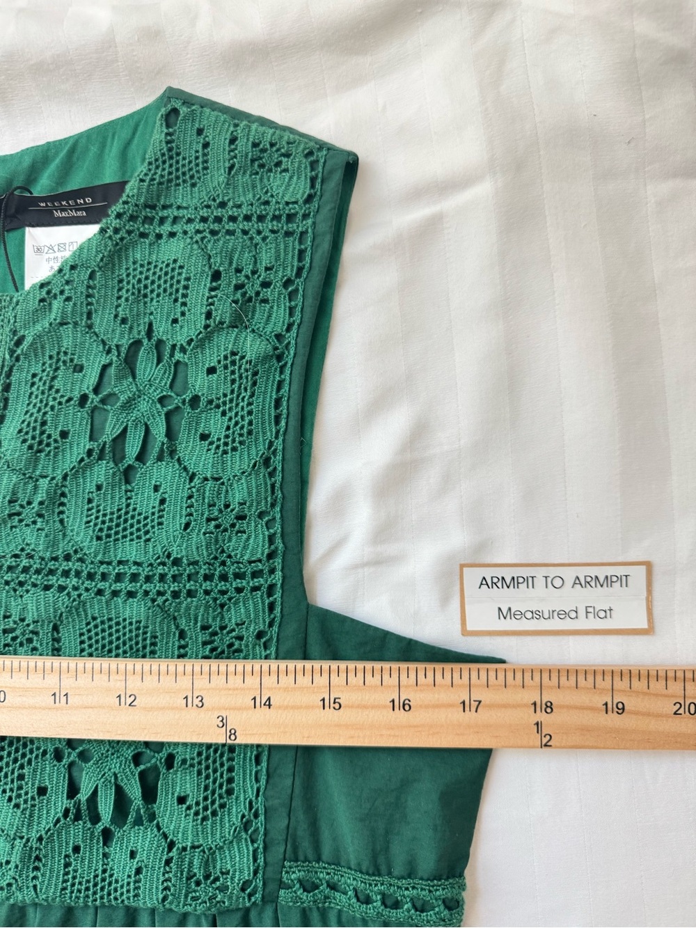 NWT MAX MARA “Volta” Green Cotton Poplin Maxi Dress with Crochet Bodice - Picture 14 of 16